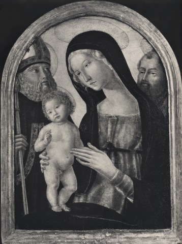 Anonimo — Landi Neroccio de' - sec. XV - Madonna con Bambino tra sant'Agostino e un santo — insieme